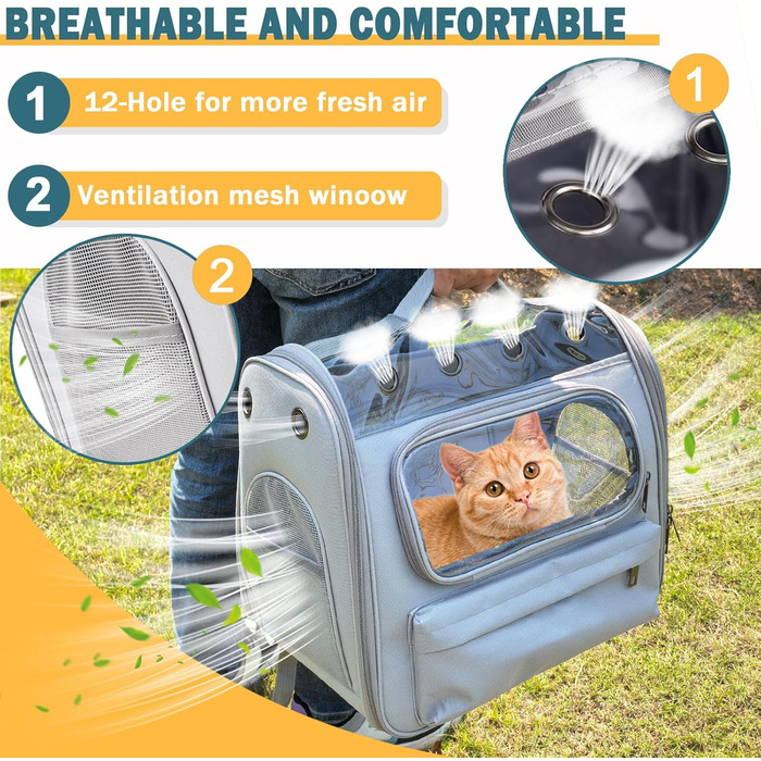 Розширюваний рюкзак для котів та маленьких собак, сірий. Рюкзак-переноска для котів та собак до 8 кг з вікном, дихаючий, складаний