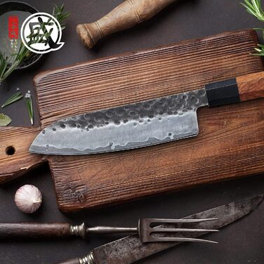 Японський ніж Santoku Mitsumoto Sakari 19 см, ручка з рожевого дерева, сталь з високим вмістом вуглецю, в подарунковій коробці