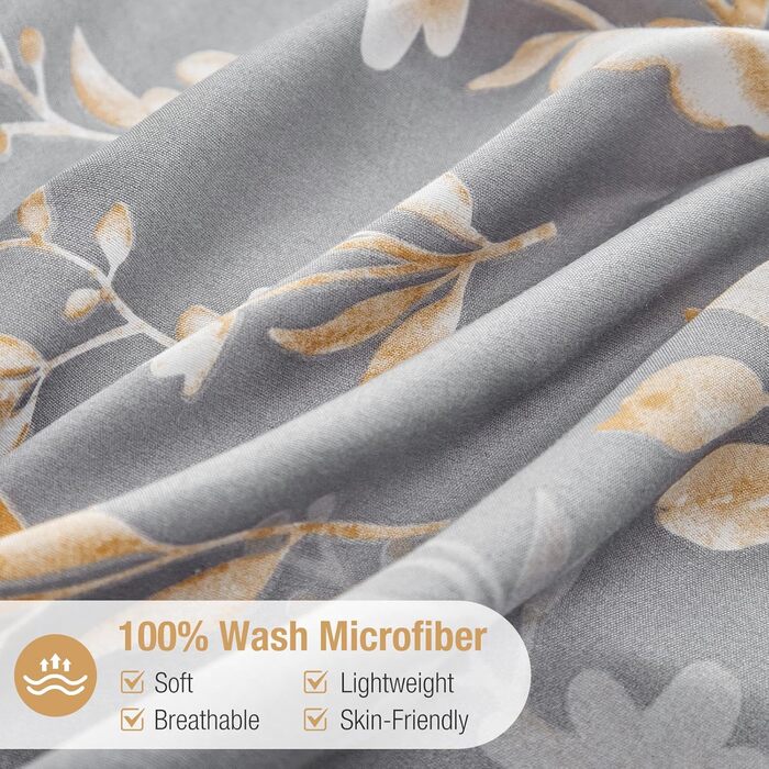 Комплект постільної білизни Tokokimo 220x240 3шт - комплект з 2 наволочками 80x80 см, з блискавкою, квітка, мікрофібра, для двоспального ліжка, сіро-коричневий