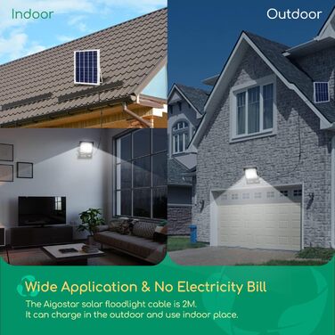 Aigostar 50W Solar Flood Light Outdoor, Super Bright LED Floodlight with Solar Panel, Cool White 6500K, IP66 Protection Rating Solar Spotlight Searchlight Outdoor Spotlight for Garden, Door, Yard, Garage, etc., 2 Pack (100 Watt)