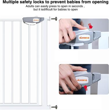 Захист для дверей та сходів UBRAVOO Babygitter, 100 см, безпечне дитяче ворота, автоматичне закриття, трикратне блокування, білий, ширина 76-84 см