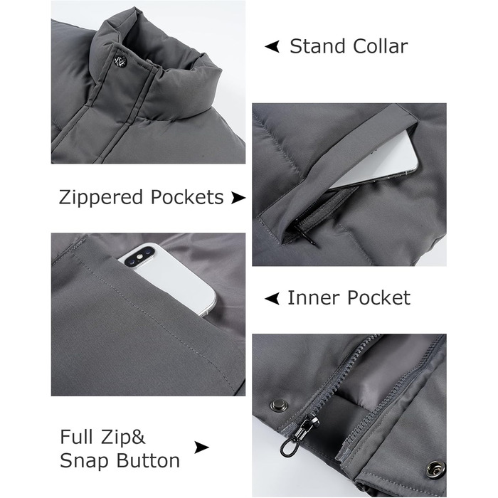 Чоловічий пуховий жилет Flygo - теплий, легкий, без рукавів, темно-сірий, XS