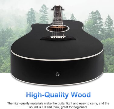 Акустична гітара Vangoa 4/4 для початківців та дорослих, чорна, з каподастром та чохлом