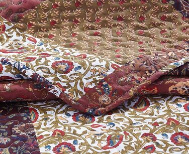 Комплект постільної білизни Red Riches 2-частинний – двоспальне ліжко з 1 наволочкою, осінній дизайн пэтчворк, легка стегане покривало, осінній стиль кантрі.