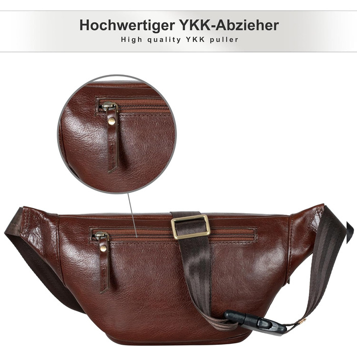 Чоловіча поясна сумка Marc Peter® Varadero з натуральної шкіри Наппа | Перехресна сумка на пояс для чоловіків та жінок | Сумка на пояс з регульованим ремінцем | Шкіряна сумка-чокер | Сумка через тіло (Чорний шоколад)