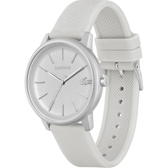 Годинник чоловічий Lacoste 12.12 Move Analog Quartz сріблясто-білий з силіконовим браслетом