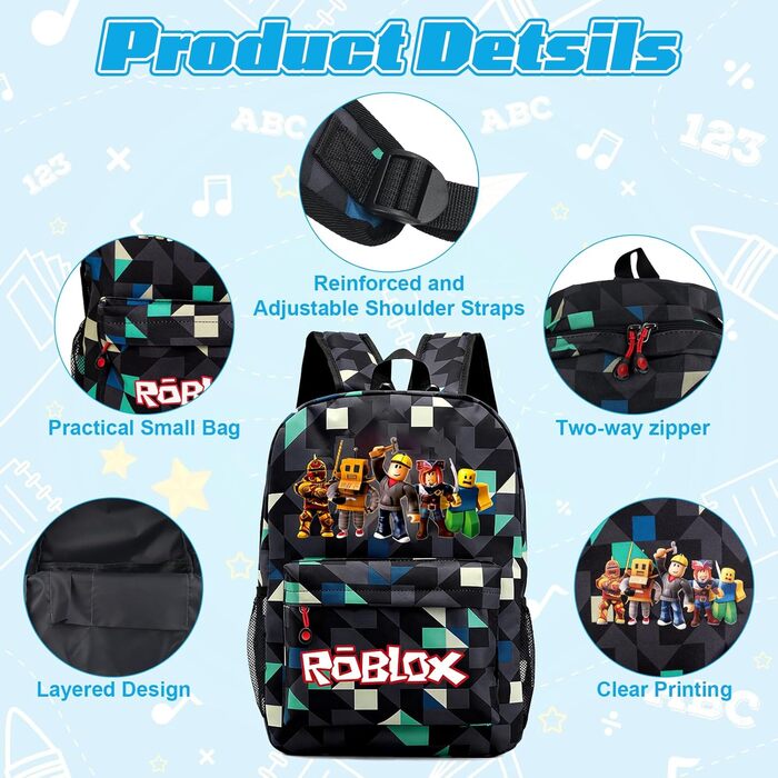Дитячий рюкзак Yumcute Ro-blx: велика місткість, рюкзак для школи, для хлопчика 10 років, з принтом, мультфільм, аніме, для подорожей