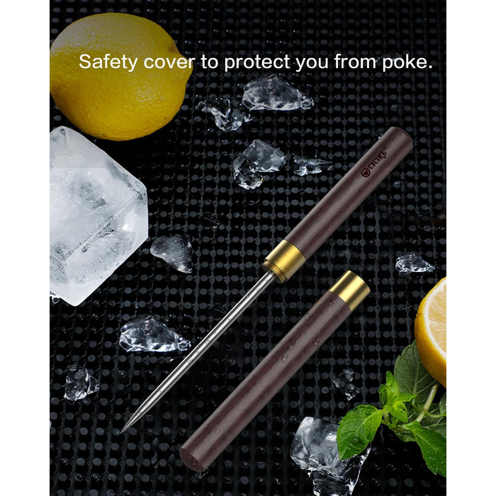 Stainless steel ice pick with safety cover, pick tool for breaking ice, non-slip wooden handle for easy gripping, 22.9 cm length (2 pack)