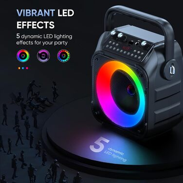 Портативна караоке-машина з Bluetooth та 2 мікрофонами, PA-система з LED-підсвічуванням для дорослих та дітей (Чорний)