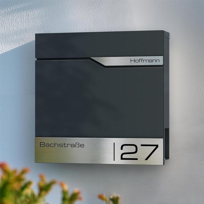 Поштовий ящик Metzler Anthrazit RAL 7016 з газетницею та табличкою з нержавіючої сталі V2A, антикорозійний, сучасний, 10 років гарантії на запчастини