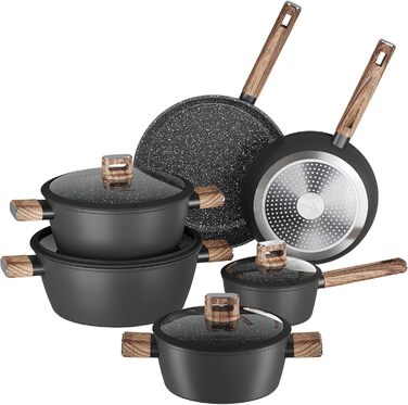 Набір каструль HOMELUX 10 частин з нержавіючої сталі, індукційне дно, з кришками, чорний