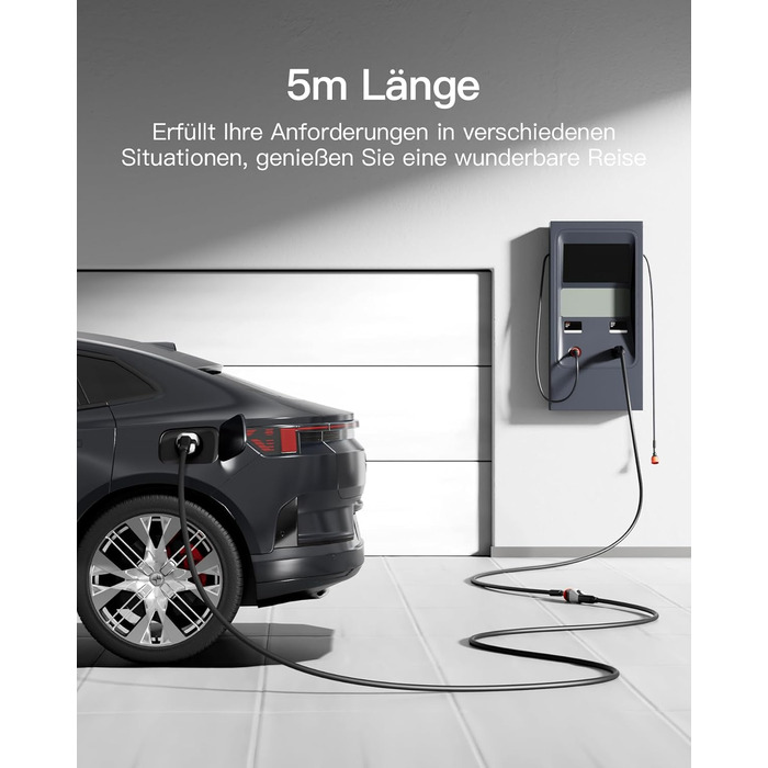 Кабель зарядки Tomons Typ 2 (32A, 22kW, 5м) для електромобілів (EV/PHEV) з тримачем та мікрофіброю. Сумісний з Model S/3/X/Y, ID.3, ID.4