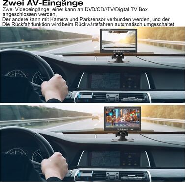 AISHICHEN 7-дюймовий TFT LCD монітор для авто, екран заднього виду для камер заднього огляду, 2 відеовходи, 12V/24V, без камери, для легкових і вантажних авто, монітор