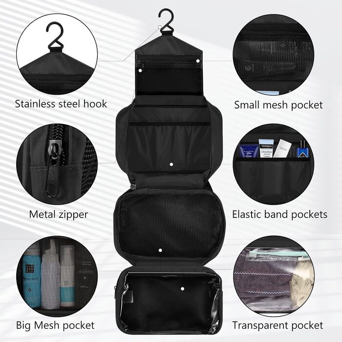 Чоловіча та жіноча дорожня туалетна косметичка, водонепроникна, складна, чорного кольору