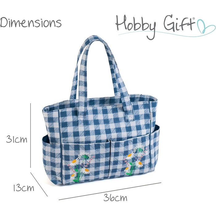 Crafting Kit Bag, Cotton, 13 x 36 x 31cm (Checkered pattern with wildflowers)
