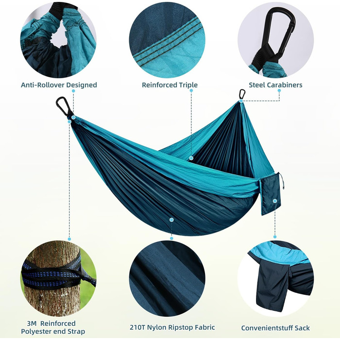 Гамак для відпочинку на природі: міцний, ультралегкий, для кемпінгу та подорожей (200x300 см)