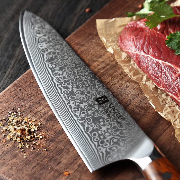 XINZUO 21cm Damascus Chef's Knife - 67 Layer Multipurpose Kitchen Knife for Meat, Fish & Vegetables - Gyuto Professional Hand-Forged Knife with Ergonomic Rosewood Handle