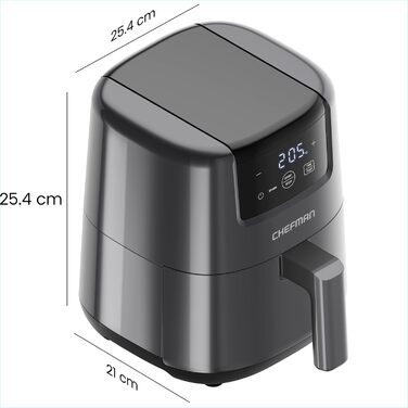 Chefman 2L Digital Air Fryer - Compact, Non-Stick, Dishwasher-Safe Air Fryer with Timer & Shake Reminder - Grey