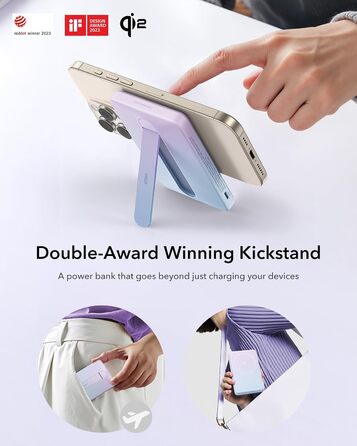 Power Bank ESR MagSafe з бездротовою зарядкою QI2, 15W, 5000mAh, білий (з підставкою)