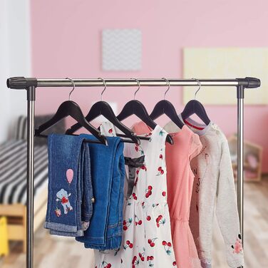 Relaxdays 20-Piece Children's Clothes Hangers, Wooden, Trouser Hangers for Boys & Girls, Swivel Hook, with Bar & Notches, Black