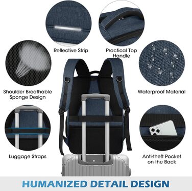 Рюкзак NEWHEY для чоловіків та жінок: великий, для ноутбука, з USB-портом, водонепроникний, бізнес/школа (синій)