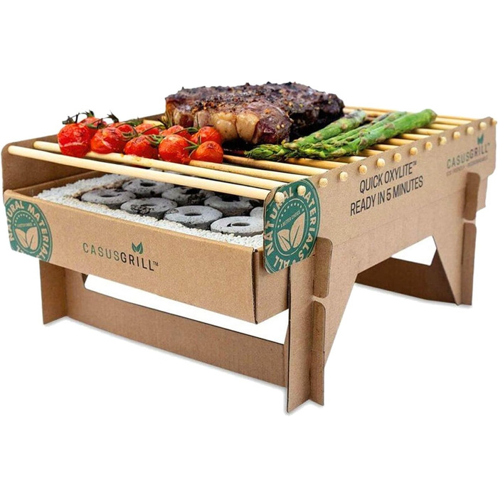 Sustainable Premium Lava Stone Disposable Grill - 6 Pieces including Starter Aid - 60 Minutes Grill Time - Wood, Bamboo, Charcoal (6)