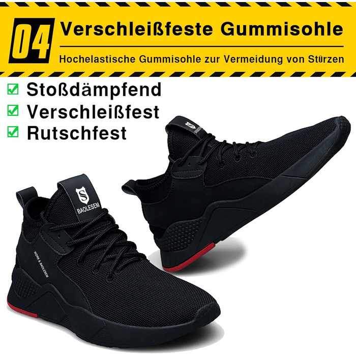 Черевики робочі BAOLESEM: спортивні, дихаючі, зі сталевим підноском, 45 EU, чорні