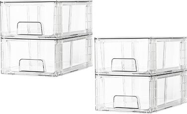 Vtopmart 4-Piece Stackable Storage Drawers, Clear Acrylic Drawer Organizers with Handles, Storage Organizer for Refrigerator, Bathroom, Closet, Pantry
