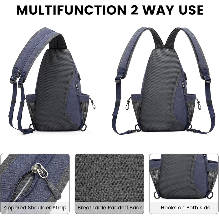 Сумка на плечі G4Free з канвасу - чоловіча/жіноча, для подорожей, хайкінгу, бігу, альпінізму (Navy Blue)