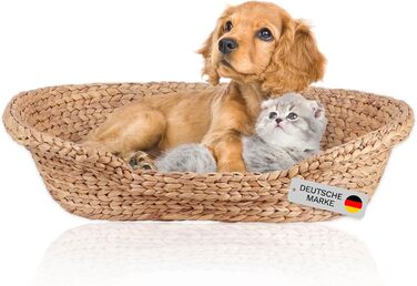 Клітка-ліжко для котів та маленьких собак | Овальна форма з високим бортиком | Матеріал: ротанг (Водяна гіацинт) | Розмір: 72 x 56 x 17 см | Знімний наволочка, прання при 30°C