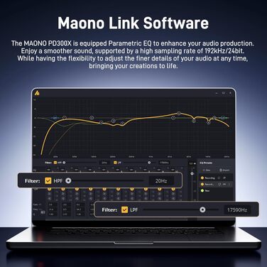 MAONO PD300X: USB-мікрофон для подкастів та запису звуку, XLR, динамічний, шумозаглушення, 192kHz-24Bit