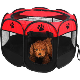 Клітка-манеж для домашніх тварин, автоматична, складна, знімний дах, для собак та котів, сітчаста тканина, захист від сонця, червона, 81 x 45 см