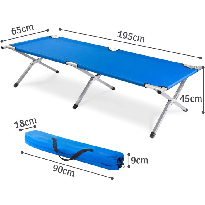 GOODS+GADGETS Folding Army Field Bed - Aluminum - Folding Camping Bed & Guest Bed Blue