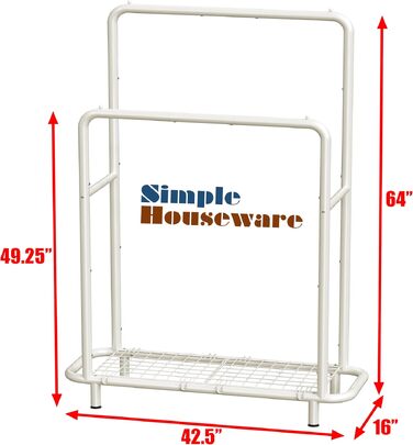 Вішалка-стійка для одягу Simple Houseware з подвійним штангом та нижніми полицями, біла