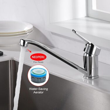 Змішувач для кухні Ibergrif M14450 з поворотним виливом 360°, керамічною картриджі та шлангами 40 см, хром/нержавіюча сталь