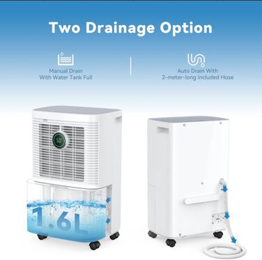 Електричний осушувач повітря 16л/24г з цифровим дисплеєм, таймером та безперервною подачею, для дому/підвалу