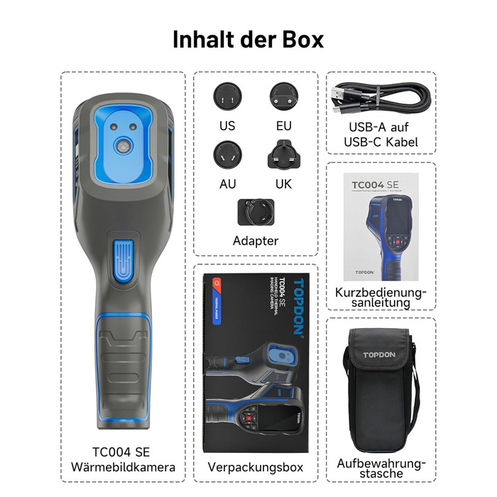 TOPDON TC004 Міні тепловізор, 240x240 IR-роздільна здатність, ручний тепловізійний прилад, 15 годин роботи від акумулятора, частота оновлення 25 Гц, діапазон температур -20℃ до 450℃, високий/низький температурний тригер (чорний)