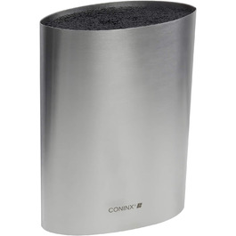 Coninx Knife Block without knives - Knife block with brush insert - Knife Block in Silver - Universal empty knife block stainless steel - Empty knife holder - Suitable for all kitchen knives