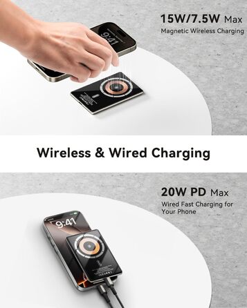 Powerbank Kuulaa MagSafe 5000mAh, Швидка зарядка, USB-C, для iPhone 17/16/15/14/13/12/Pro/Pro Max, срібло