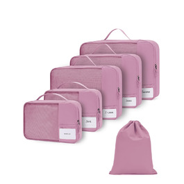 ECOHUB Органайзер для валізи, набір 6 шт. з ID-міткою, еко-пакувальні куби, легкі дорожні сумки, органайзер для рюкзака, патендована модель (Темно-рожевий)