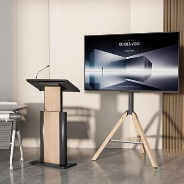 Підставка для телевізора Vanconwey Boden-TV-Ständer для LED/LCD екранів 40-75 дюймів, кутова, поворотна, з полицею з синтетичного каменю, VESA 600x400mm, до 40 кг