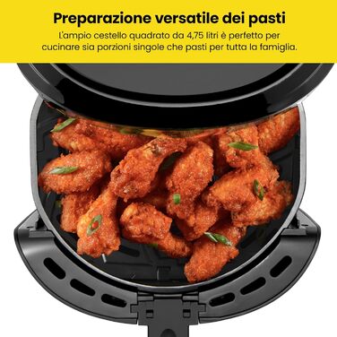 Фритюрниця Chefman з цифровим керуванням, 4.75 л, для сім'ї, сенсорне управління, для картоплі фрі, курки, м'яса, риби, з антипригарним покриттям, деталі придатні для миття в посудомийній машині, автоматичне вимкнення, чорна
