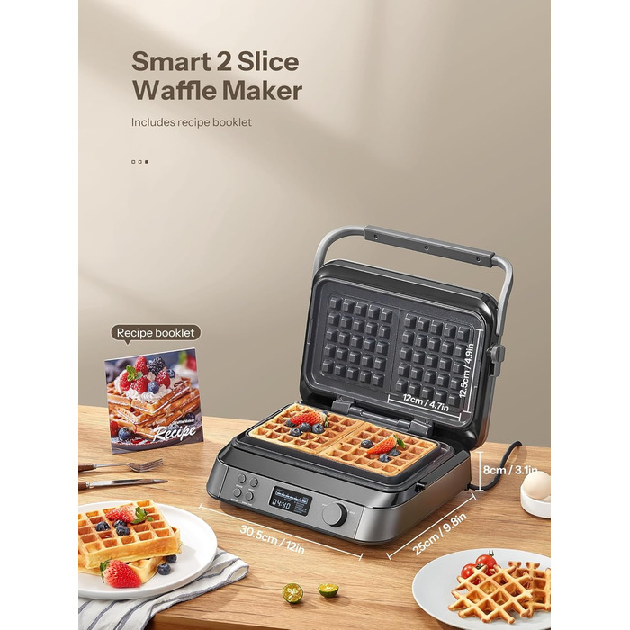 1600W Belgian Waffle Maker - 5 Programs, 7 Browning Levels, LCD Display, Timer, Stainless Steel