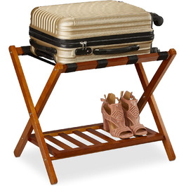 Relaxdays Folding Luggage Rack, Wooden Luggage Stool, HBT: 54.5 x 66 x 44.5 cm, 2 Shelves, Hotel Luggage Storage, white, 10029975_49 (Natural)