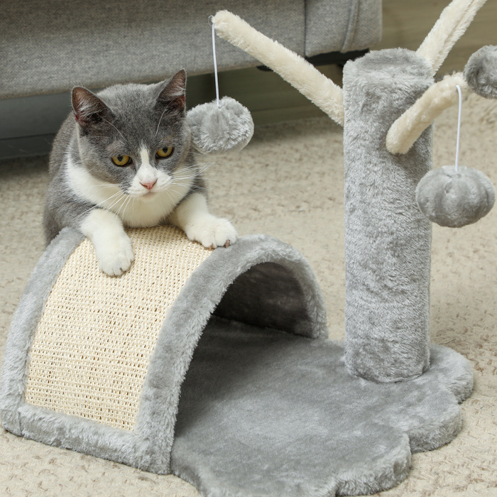 PawHut Stable Cat Scratching Post, Small Climbing Tree with Scratching Post, 38 x 38 x 40 cm, Light Grey, Ideal for Indoor Cats