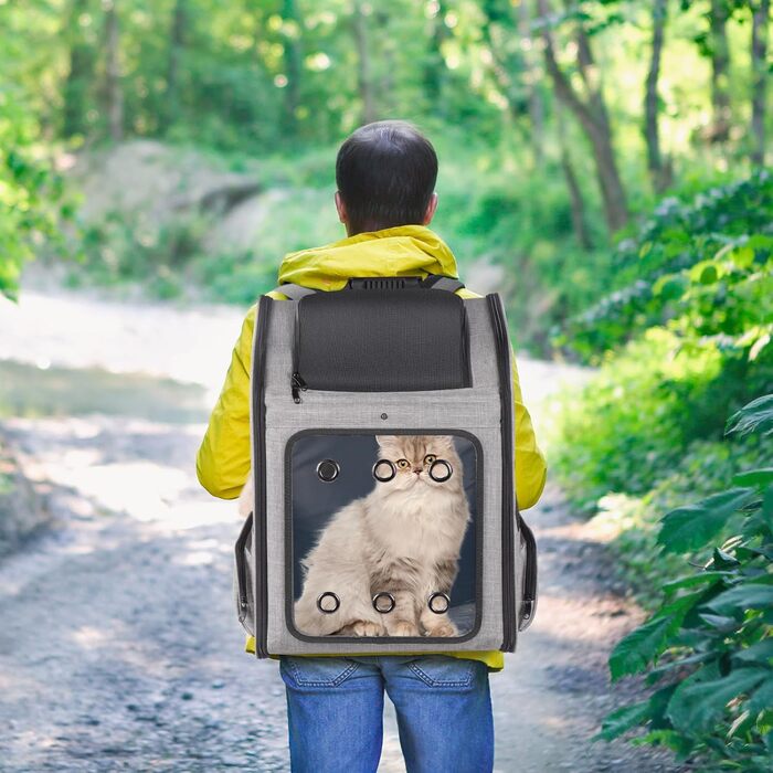Транспортна переноска для собак та котів великого розміру з колесами, складана, рюкзак для собак до 15 кг, з прозорим вікном, сірого кольору