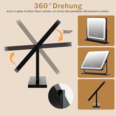Дзеркало для макіяжу COSTWAY з підсвіткою, 3 режими світла, 5X збільшення, сенсорне керування, поворотне на 360°, 56x48 см