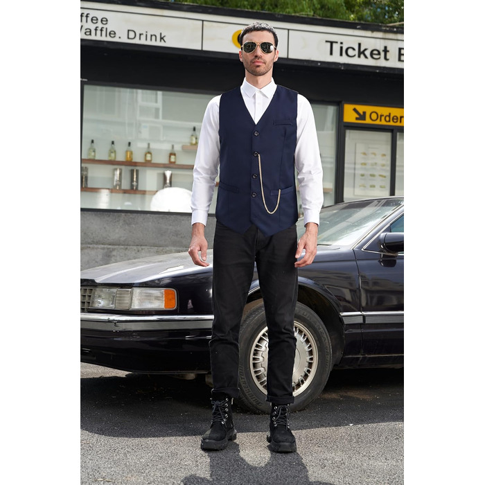 Жилет чоловічий Miaikvs, без рукавів, V-подібний виріз, для весілля, ділових зустрічей та повсякденного стилю (M107, темно-синій, L)