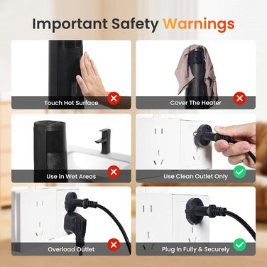 Електричний обігрівач PTC 2000W з керамічним нагрівачем, тихий, з термостатом та пультом керування, ECO режим, 70° осциляція, 12h таймер, захист від перегріву та перекидання, чорний, 1 шт.