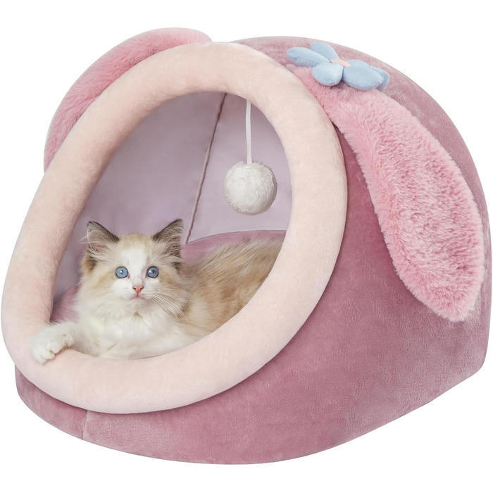 Кішечка-будиночок для котів Jiupety, ліжко-печера для котів, зелений, середній (38x37x32 см), з неслизьким дном, знімний, з можливістю прання